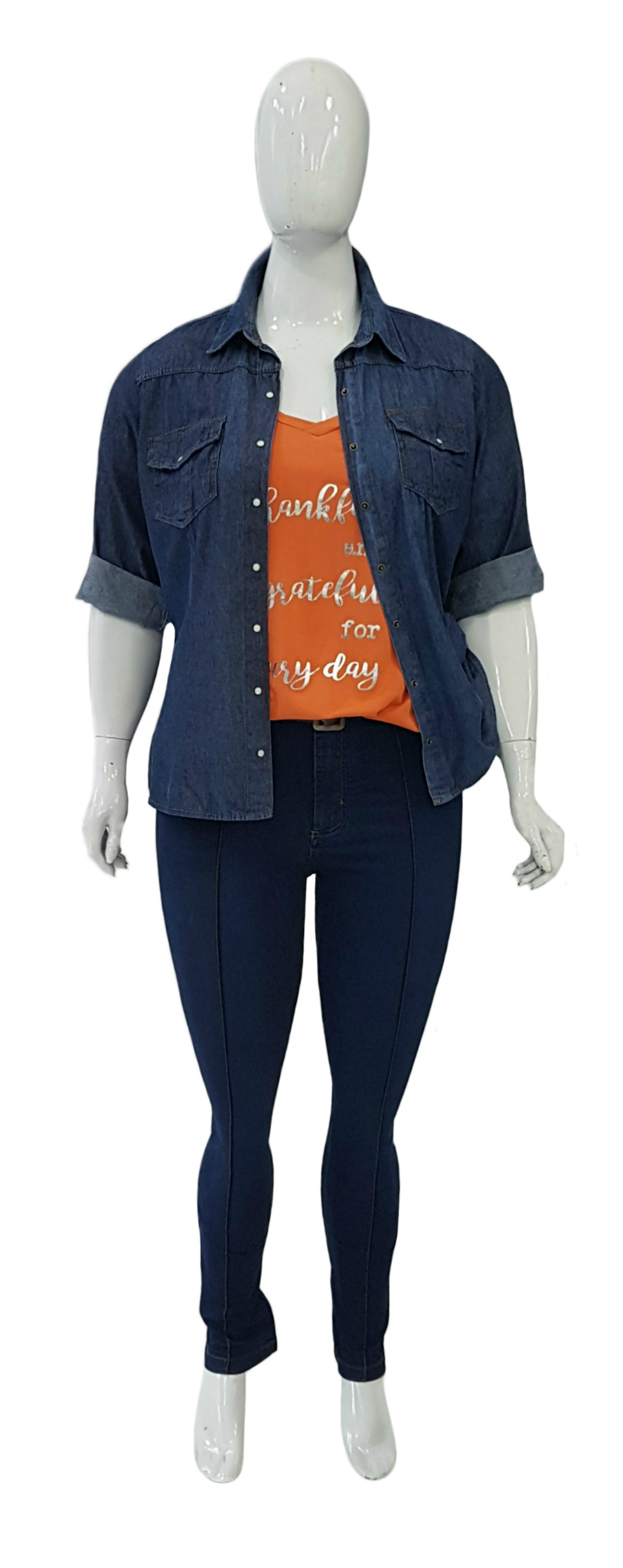 Camisete Plus Size Jeans Manga 3/4 Ref 03283